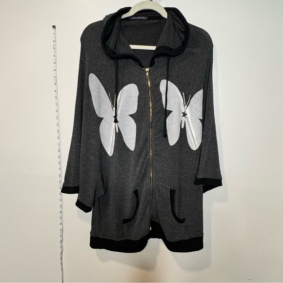 EUC Wildfox xs white magic long oversized hoodie poncho- belled sleeved black - Picture 7 of 12